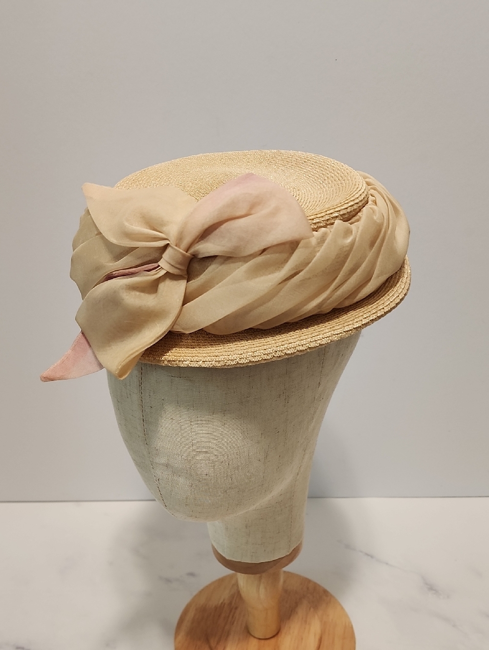 The J.L Hudson  Vintage Elegant Tan Women's Hat with Ribbon